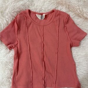 H&M Coral Ribbed Short Sleeve Top